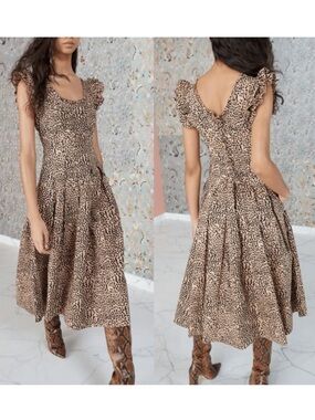 Ulla Johnson Camille Lace Up Midi Dress in Cheetah Size 6